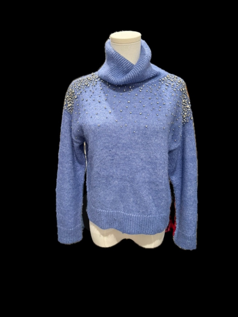 White House Black Market Periwinkle Pearl-Embellished Turtleneck Sweater